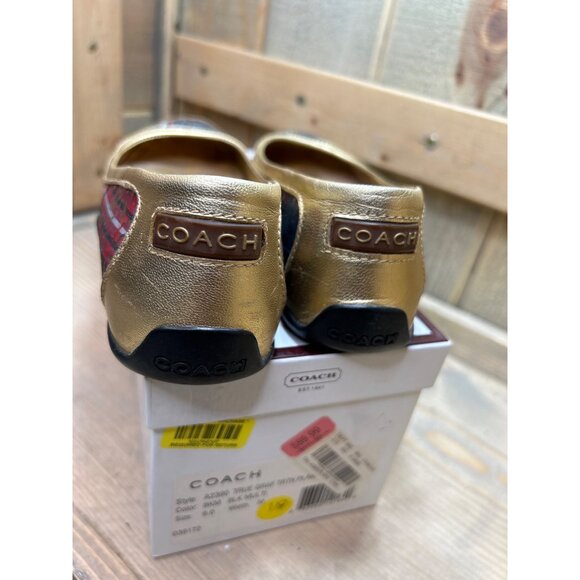 US6 COACH Tartan Plaid Gold Metallic True Graffiti Flats Slip On - Picture 7 of 7
